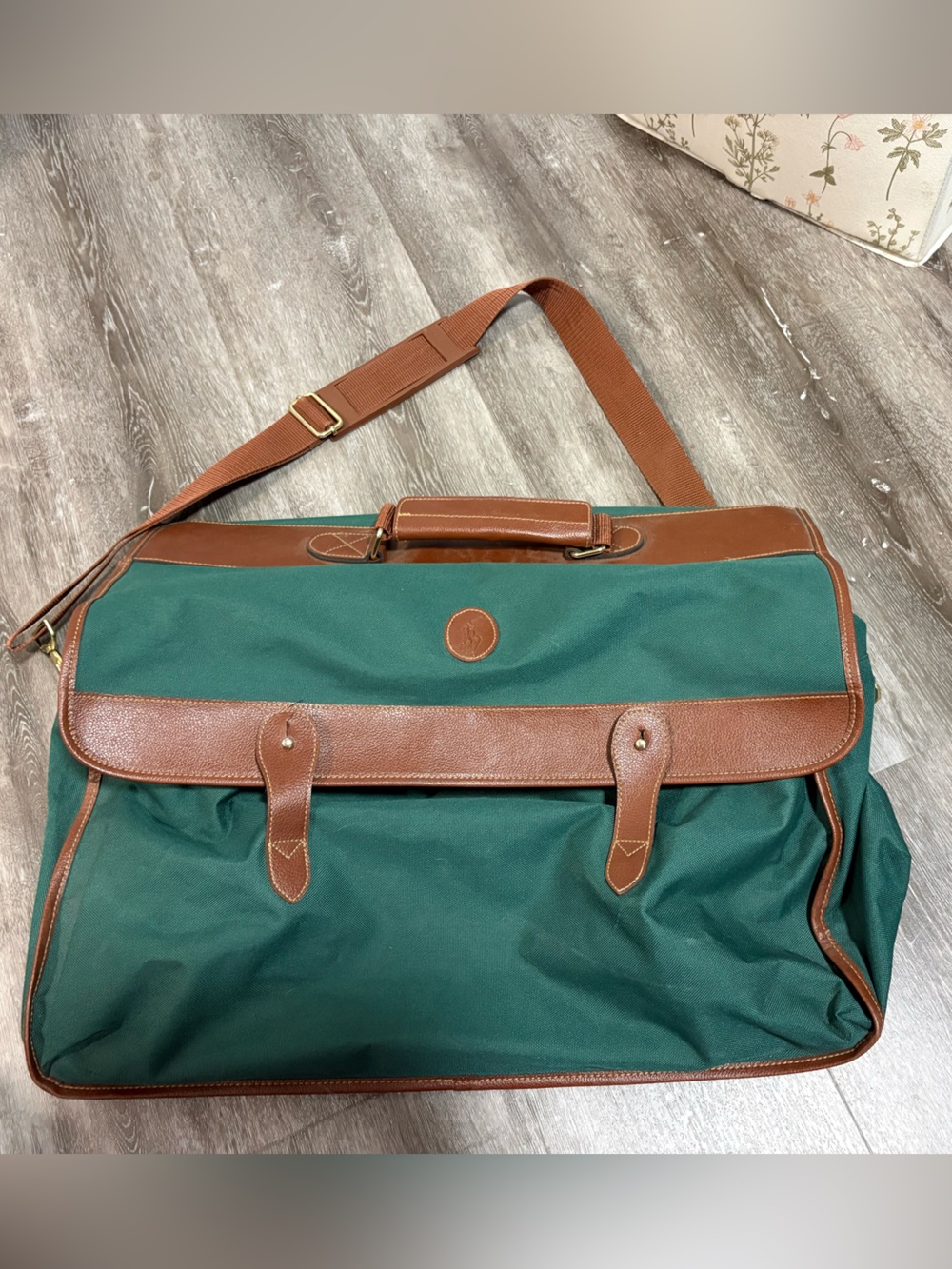 Polo by Ralph Lauren Green Canvas Duffel with Brown Leather Trim - Picture 3 of 7